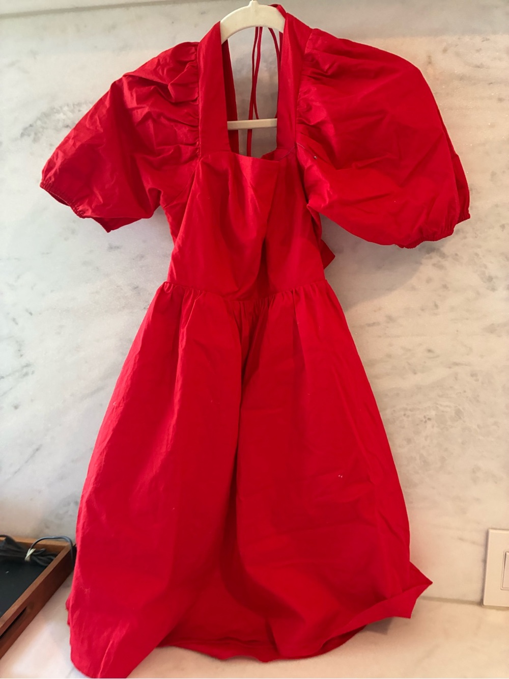 Wayf Red Puff-Sleeve Halter Party Dress